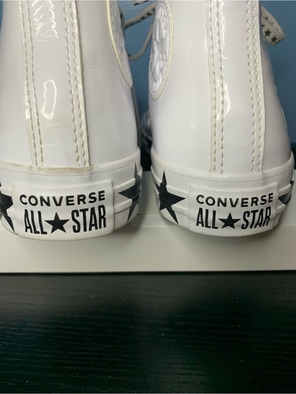 Converse Patent White High-Top All Star Sneakers with Black Logo Stars - Picture 4 of 7